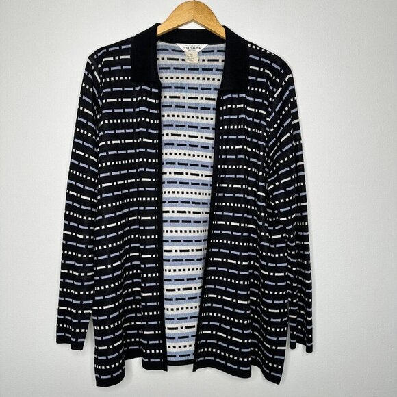 Exclusively Misook Cardigan Size 2X Black Open front Geometric Office - Picture 1 of 8